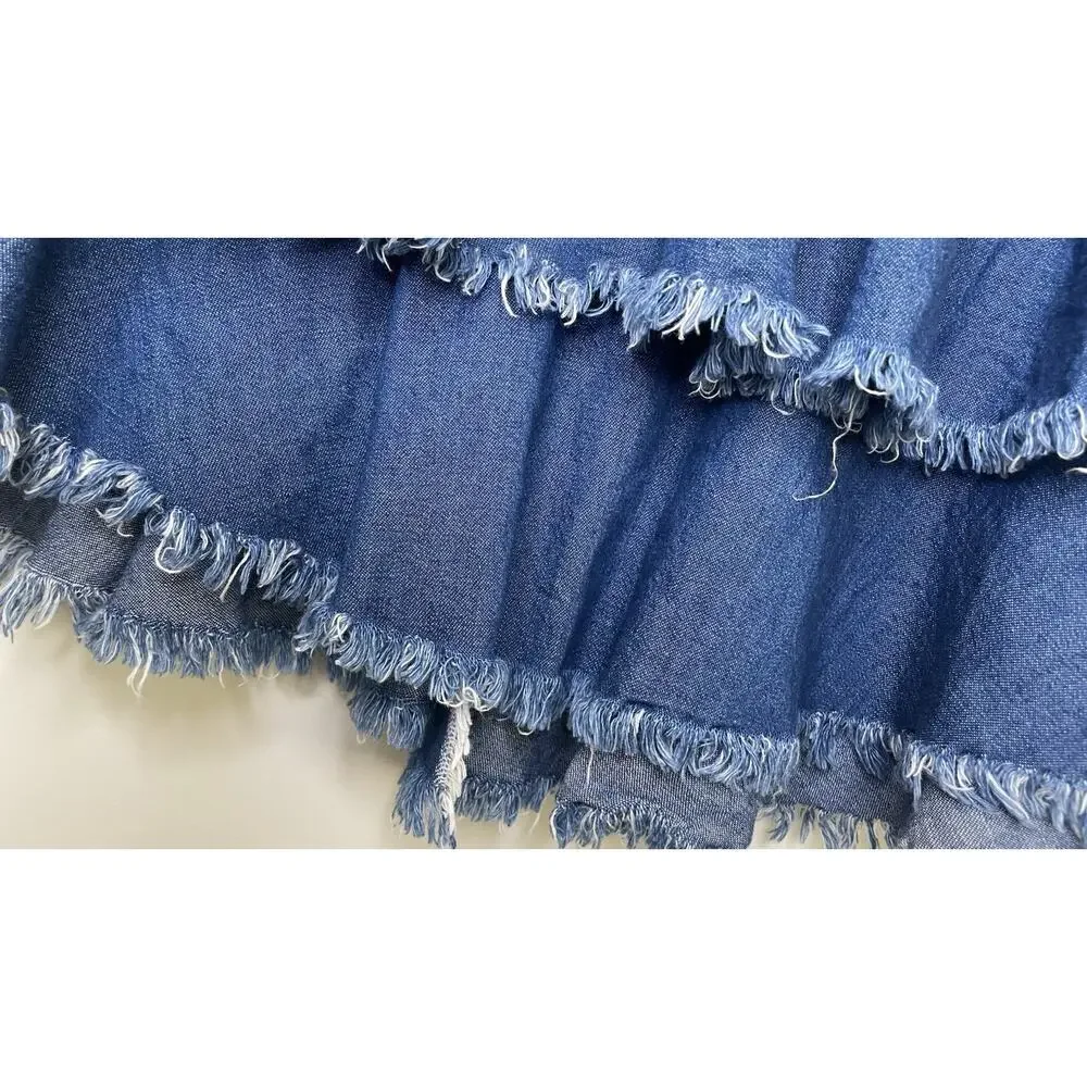 BP Y2K Skirt Ruffle Fringe Hem Western Denim Above Knee Cowgirl Boho Blue Size S - Picture 8 of 11